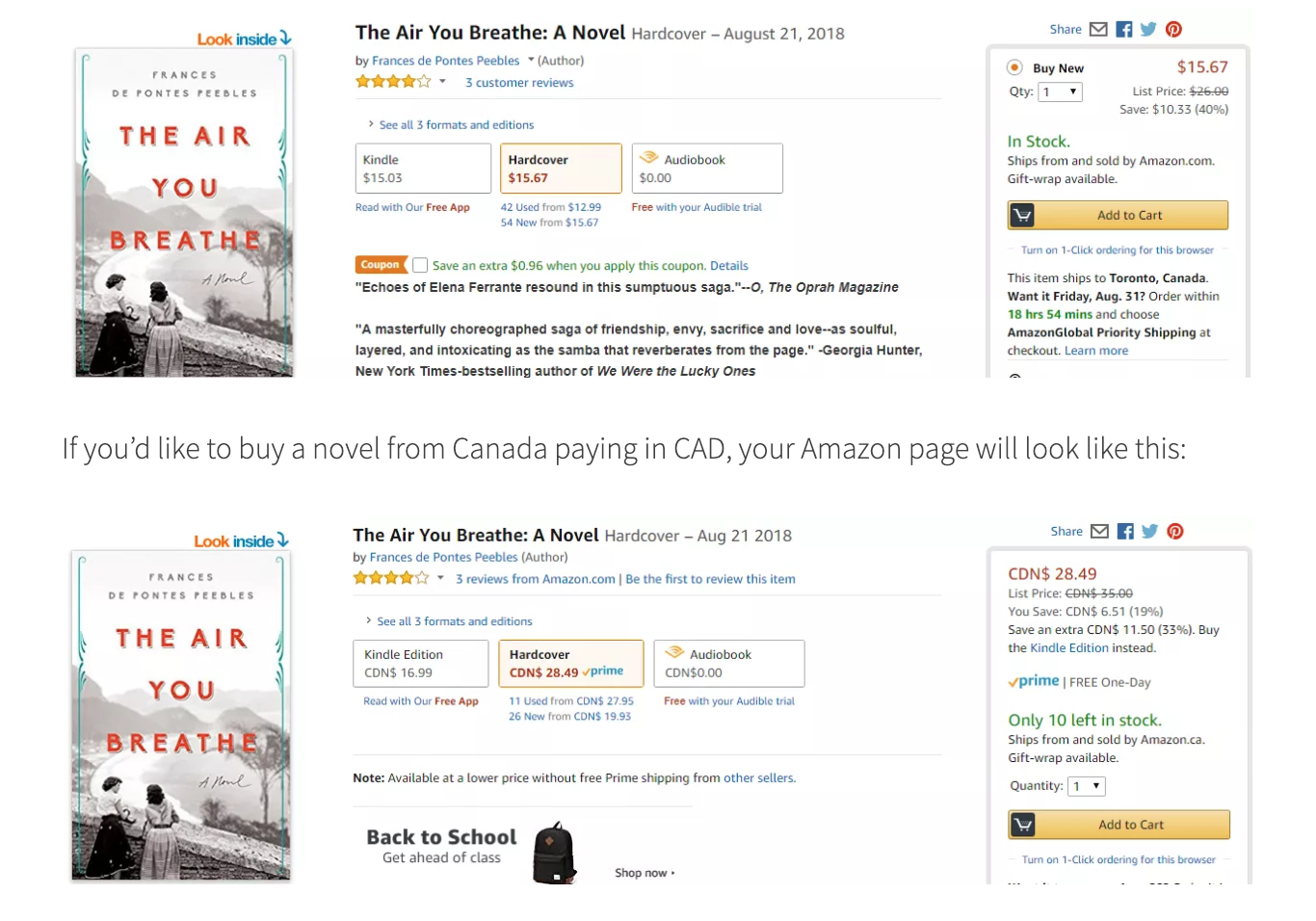 American versus Canadian Book Pricing